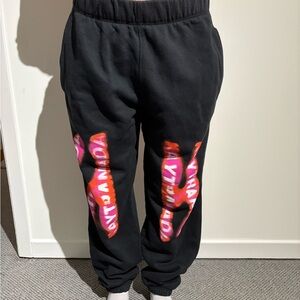 Black Sweatpants with Pink & Red Graphic